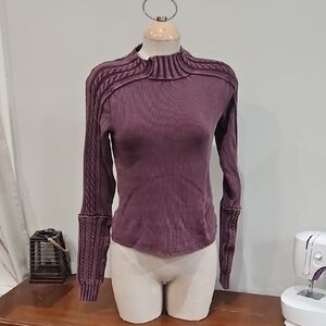 We The Free Breezy Ribbed Cable-knit Purple Long Sleeve Top  Sz Small